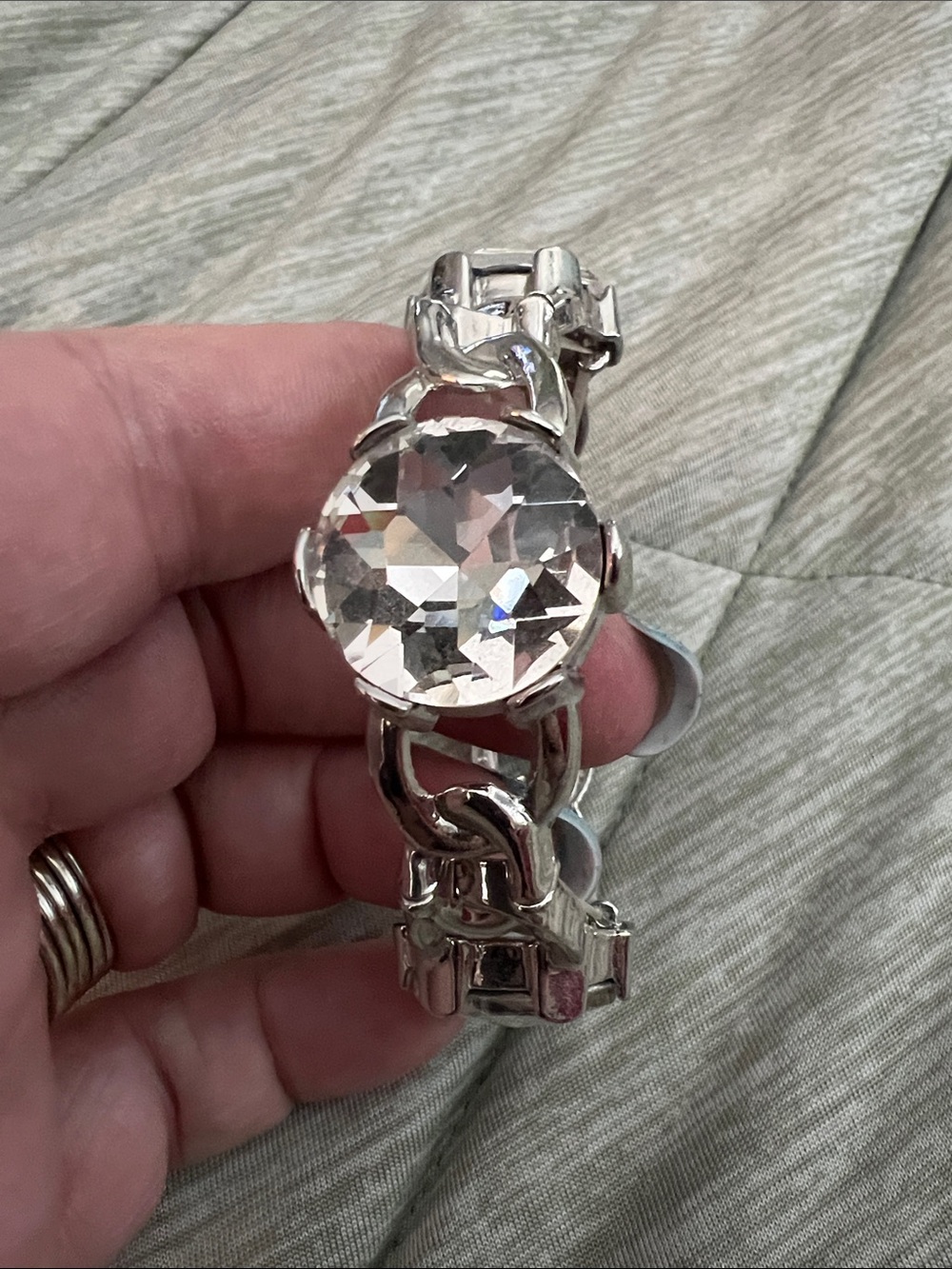 Crystal Statement Stretch Bracelet - Silver Clear Sparkle